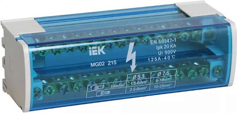 Шина на DIN-рейку в корпусе (кросс-модуль) ШНК 2х15 L+PEN IEK YND10-2-15-125 купить в СОМ